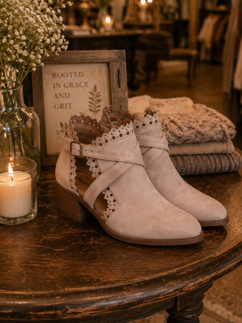 Dainty Cutout Design Taupe Nude Booties